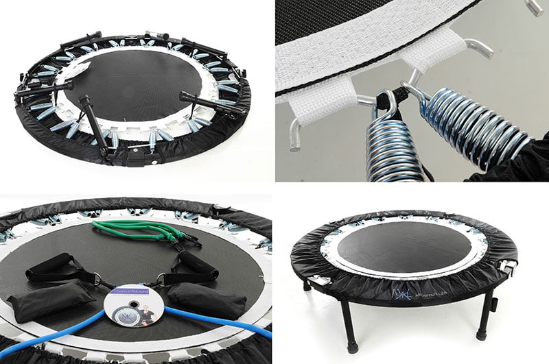 4 images showing the high quality springs and build of the maximus pro rebounder